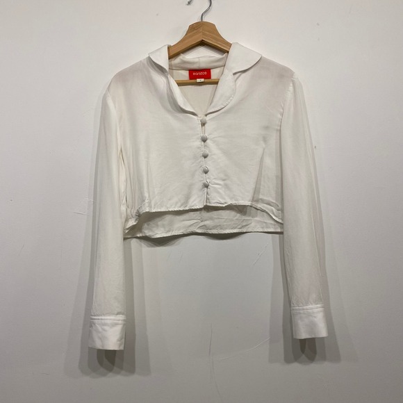 Santos by Monica Tops - Santos by Monica White Tencel Cropped Long Sleeve Button Front Top Size 8